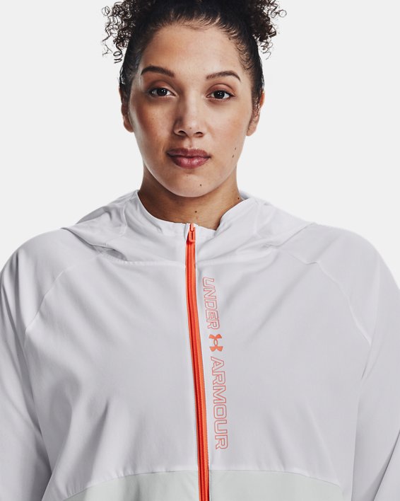 Damen UA Jacke aus Webstoff mit durchgehendem Zip, White, pdpMainDesktop image number 4